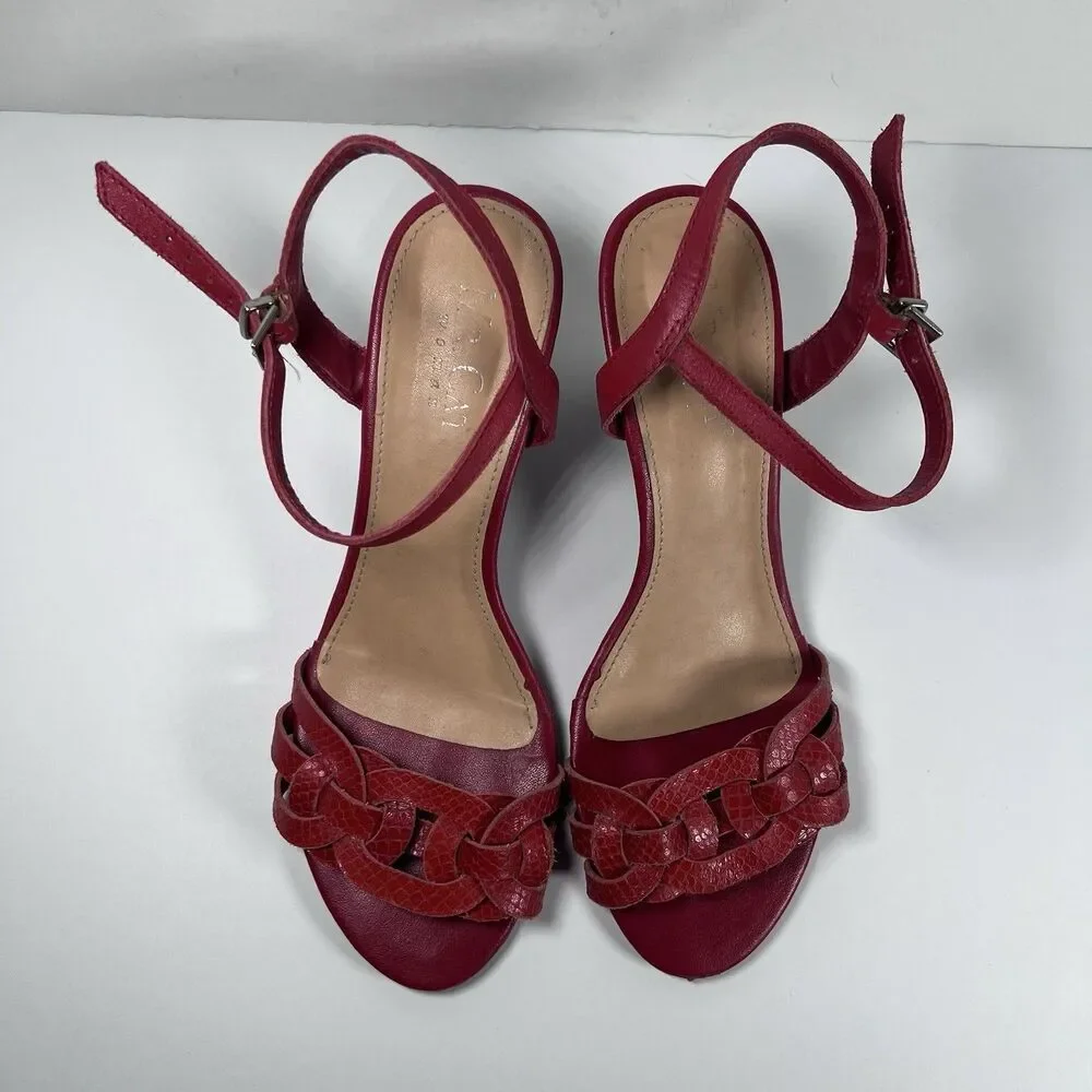 Mr. Cat Red Y2K Braided Leather Heels Ankle Strap Women's EU 38 (US 6-7) - Picture 6 of 8